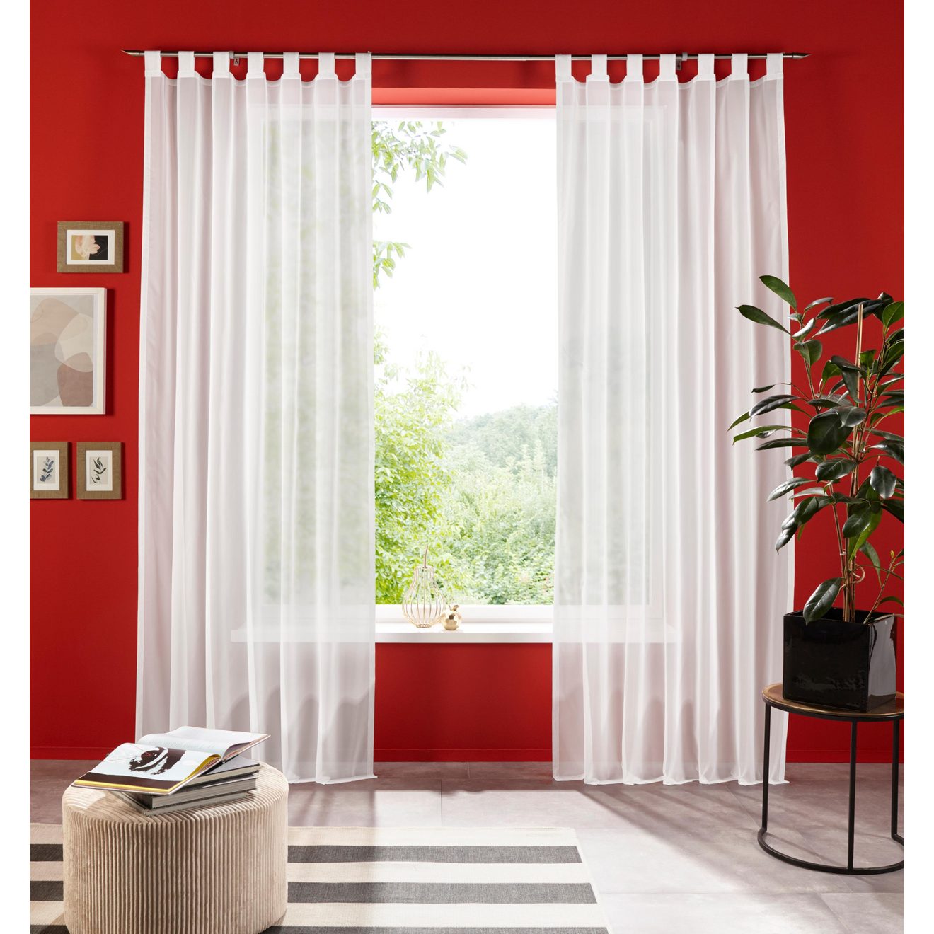 My home Gordijn XANA met ogen, franje of lussen Bestseller, effen, 1 of 2 sjaals, onderhoudsvriendelijk, sjaal,