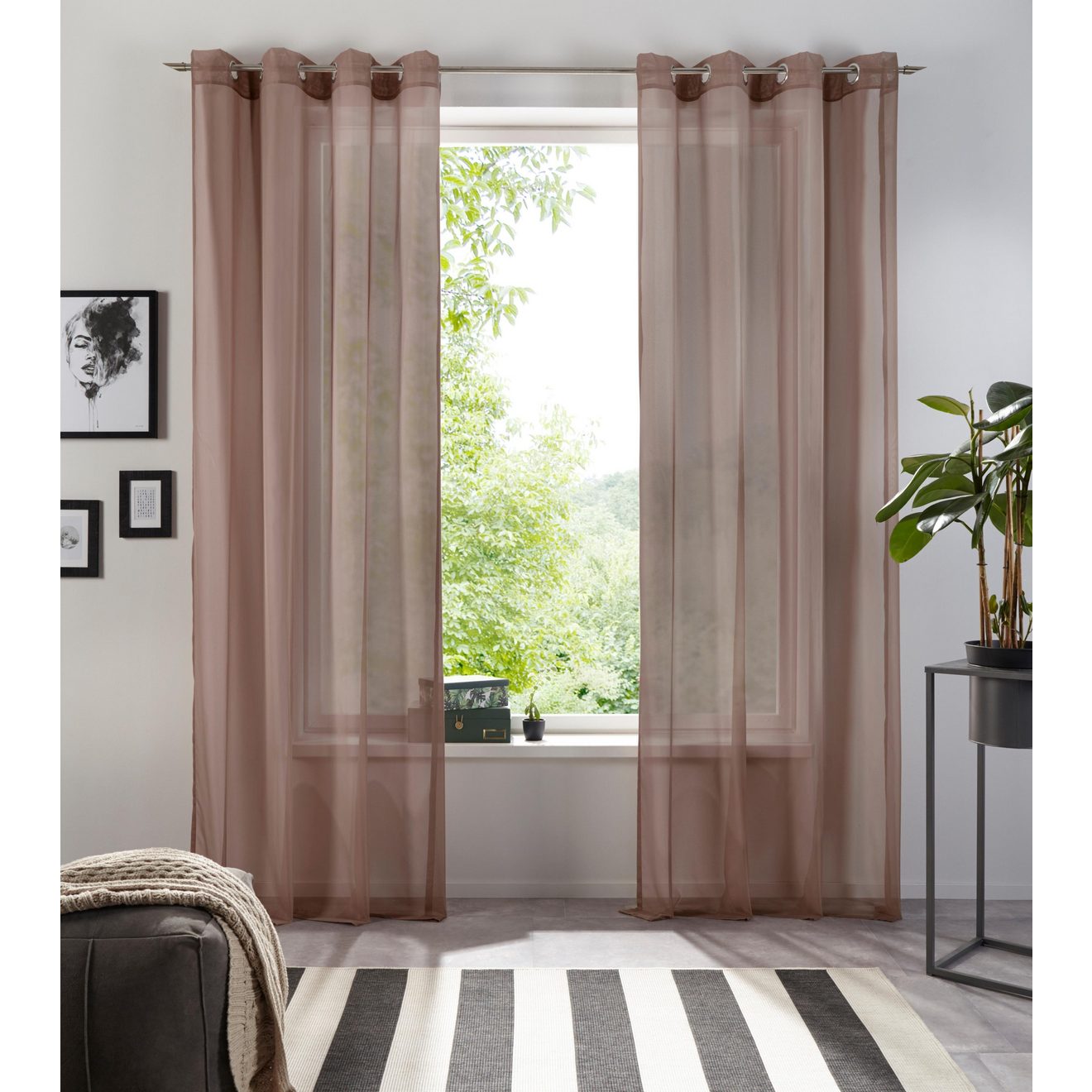 My home Gordijn XANA met ogen, franje of lussen Bestseller, effen, 1 of 2 sjaals, onderhoudsvriendelijk, sjaal,