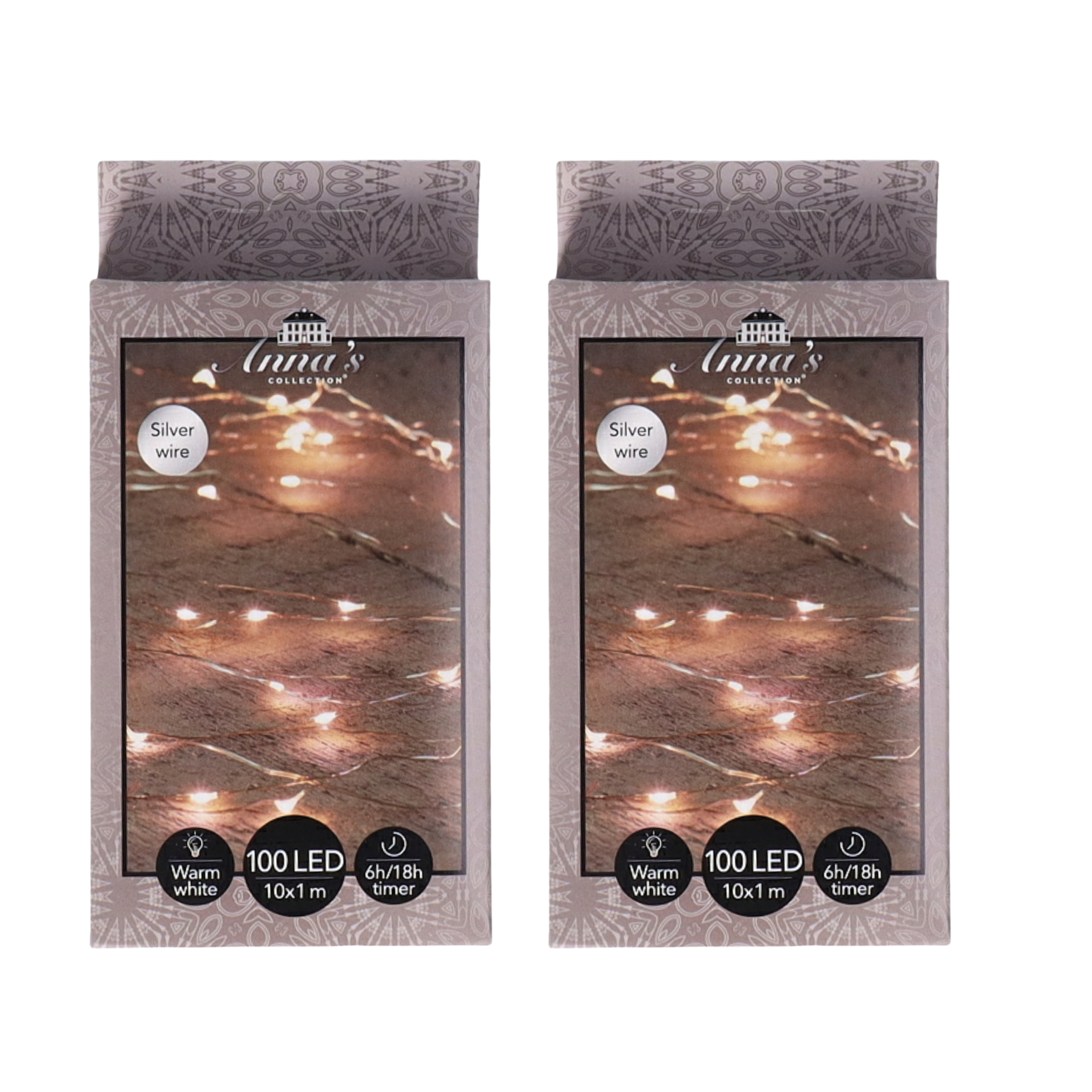 Anna's Collection Cascade draadverlichting - 2x - 100 leds - warm wit - 10 x 1 meter - timer - kerstverlichting -