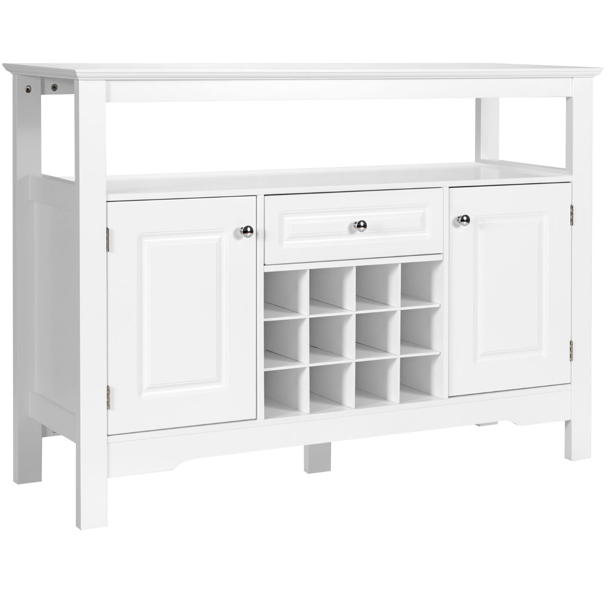 Costway Modern Eetkamer Buffet met Kruisvormig Wijnrek Open Plank 2 Kasten & Lade Wit