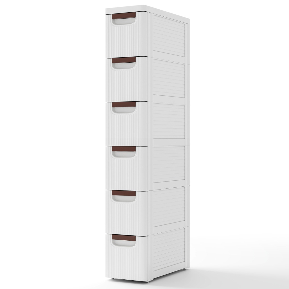 Costway Smalle Nis Kast met Wielen Nissenrek 20 cm Breed Nissenwagen met 6 Lades Wit