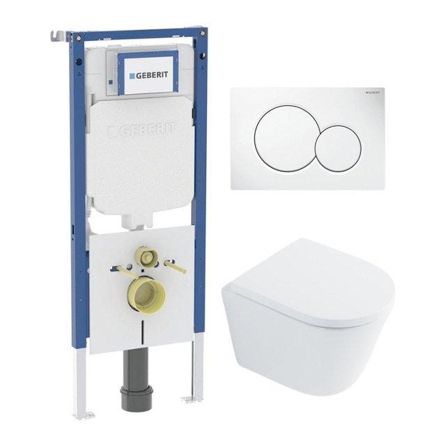 Geberit QeramiQ Dely Toiletset -  UP720 inbouwreservoir - witte bedieningsplaat - softclose toilet zitting 35 mm - glans wit SW1026255 / SW1159505/SW1237202/0700518