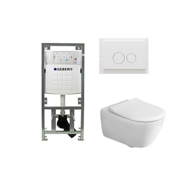 Villeroy & Boch Subway 2.0 Toiletset - Geberit inbouwreservoir - diepspoel - wandcloset - directflush - bedieningsplaat - ronde knoppen - wit 0701131/SW706186/ga26028/ga91964/