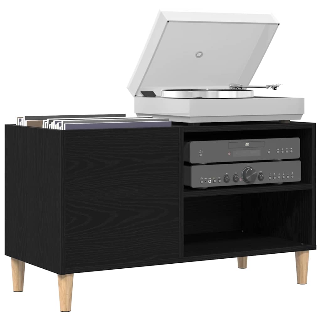 vidaXL Platenkast met plank Zwart eiken 84.5 x 38 x 48 cm Bewerkt hout