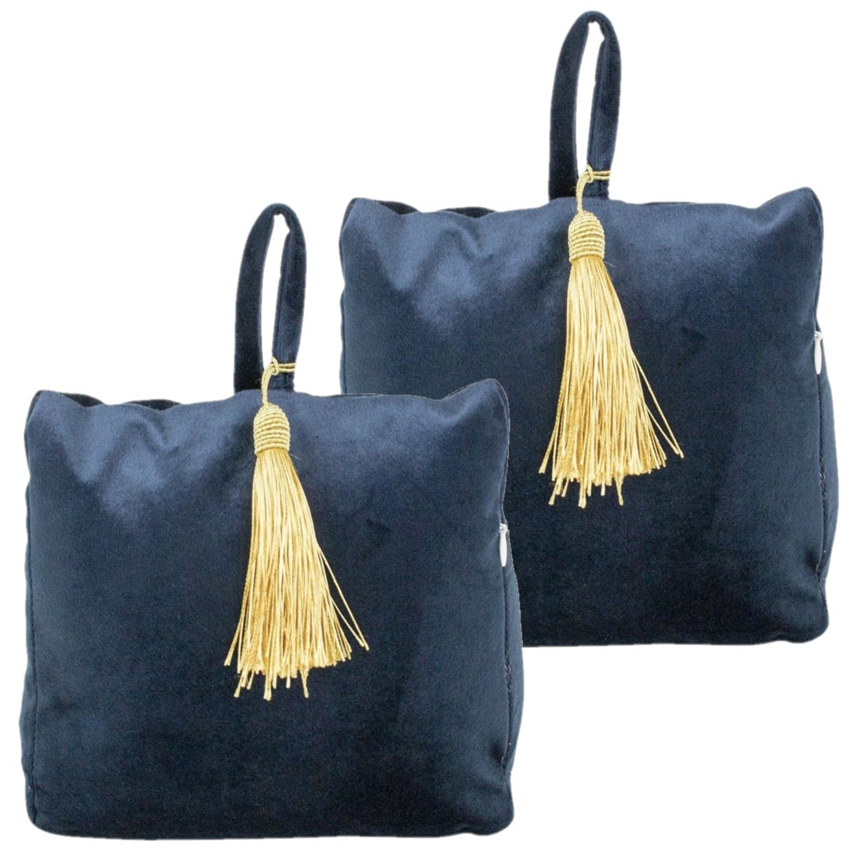 Mars & More Deurstopper - 3x stuks - fluweel - donkerblauw kleurig - 17 x 10 x 18 cm - voor binnen d -