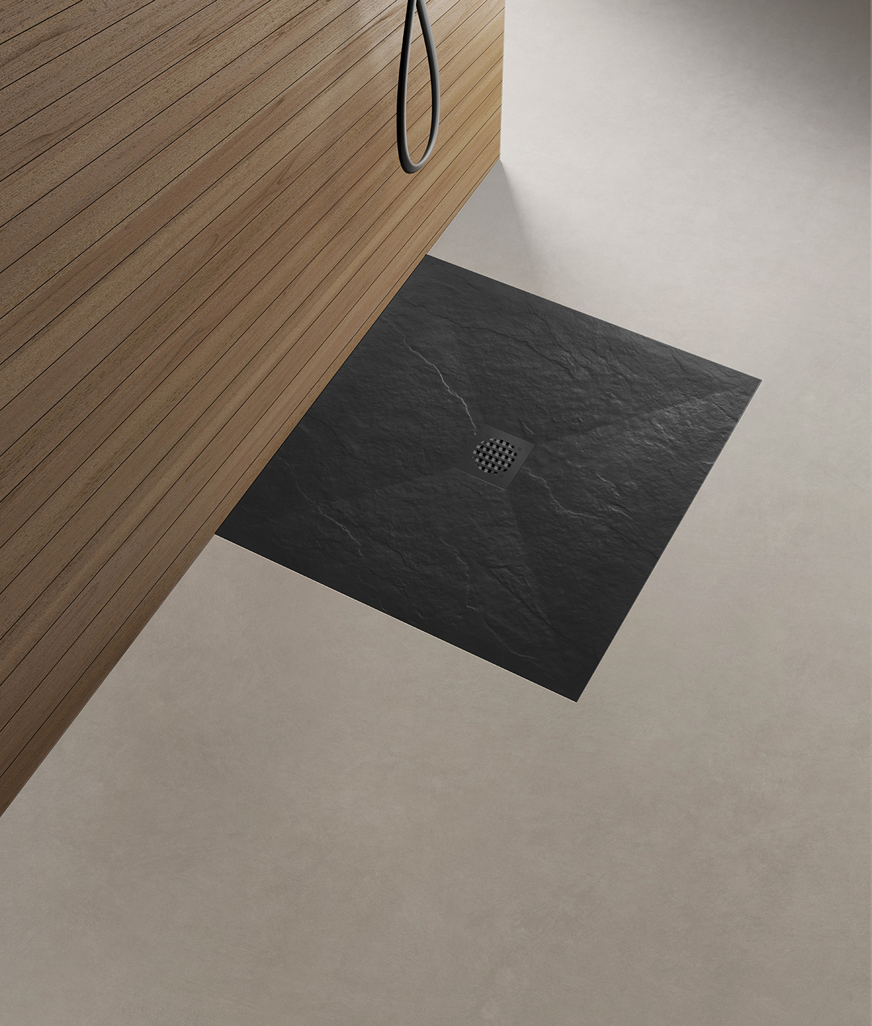 <QuerySet [<AttributeOption: Wiesbaden>]> Douchebak Stonea antislip Composiet mat zwart inkortbaar 90 x 90 x 3 cm