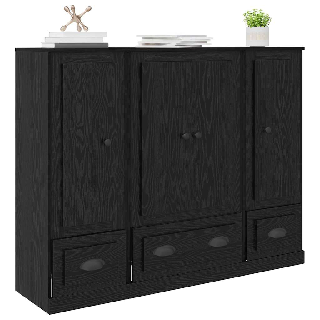 vidaXL Dressoir met lade 3 pcs Zwart Eiken Bewerkt hout