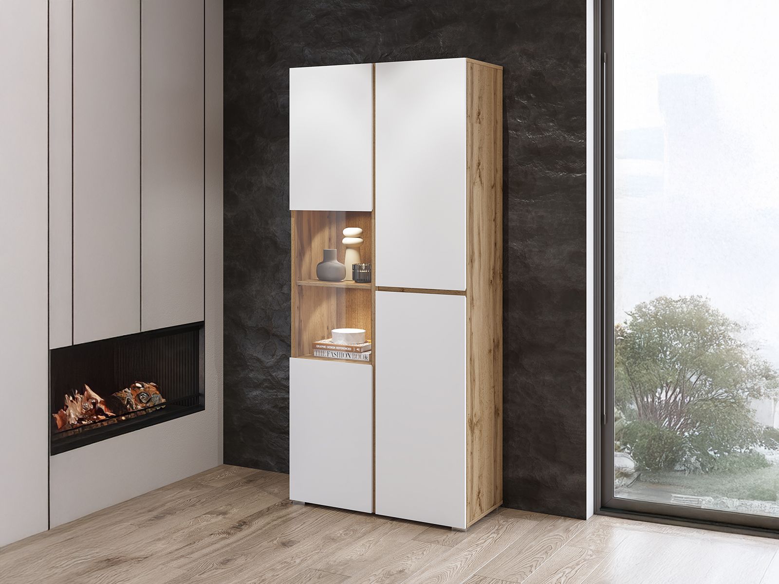 Mobistoxx Vitrinekast CROSSAIR 3 deuren wit/wotan eik