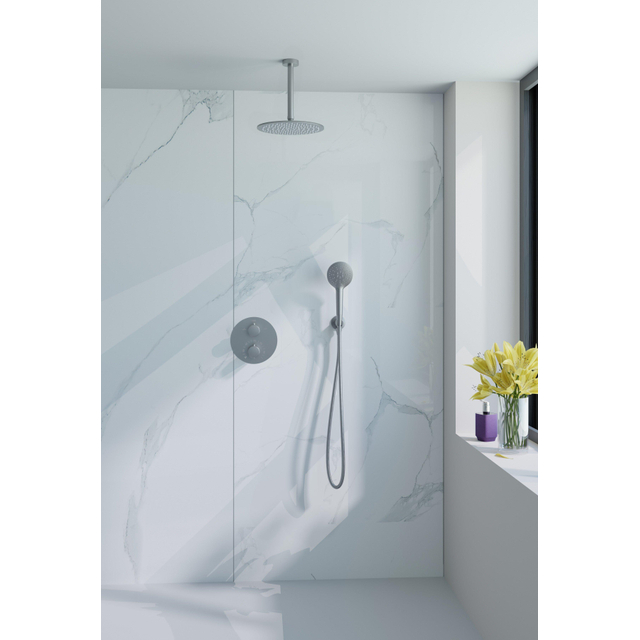 Fortifura Calvi Inbouw Regendoucheset - rond - thermostatisch - plafondarm - 25cm hoofddouche - ronde handdouche - Geborsteld RVS PVD (RVS) SW706208/SW720554/SW799447/SW377868/SW542645/SW115
