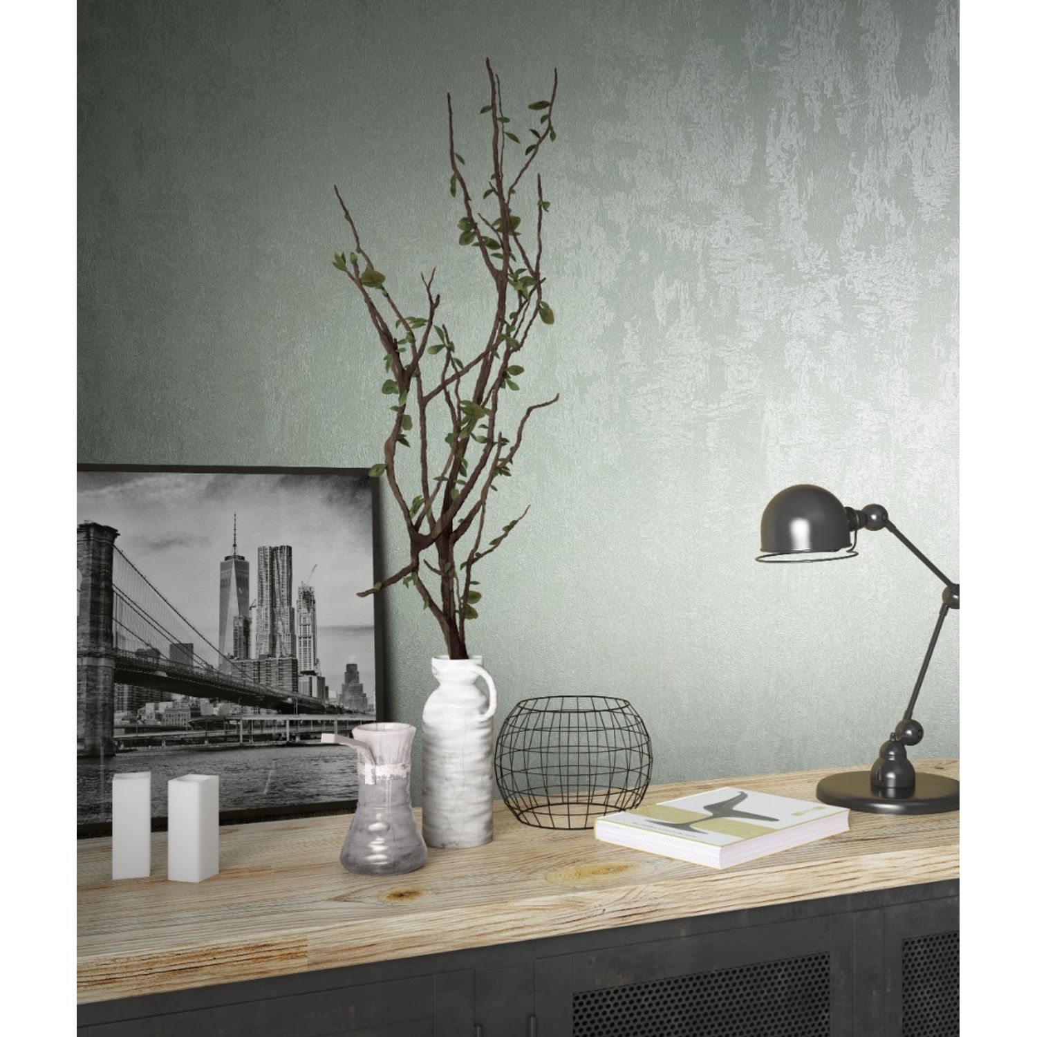Praxis Vliesbehang City Romance 34273 - Licht Ijsblauw-groen - 10,05m X 53cm
