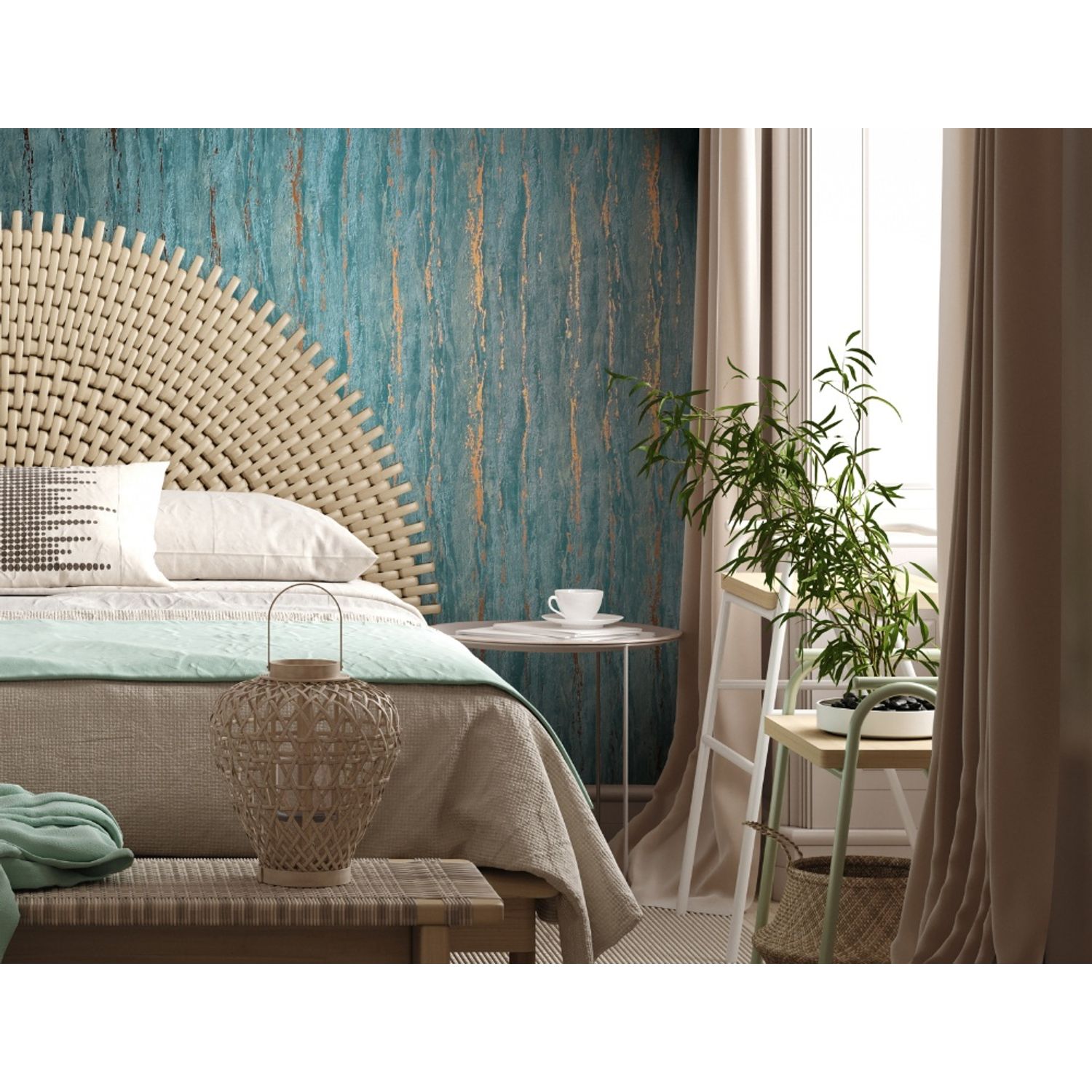 Praxis Vliesbehang City Romance 35167 - Vergrijsd Petrol - Koperen Glans - 10,05 M X 53 Cm