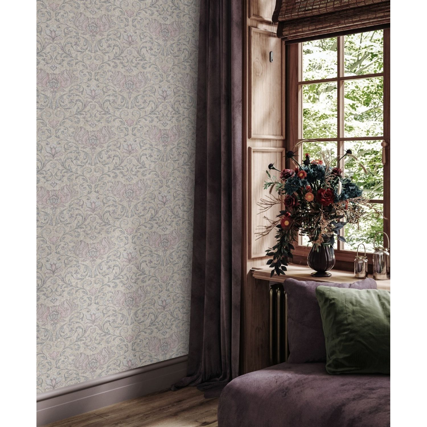 Praxis Vliesbehang City Romance 35152 - Zand - Lichtgrijs Met Paarse Ondertoon - Lichtroze - 10,05m X 53cm