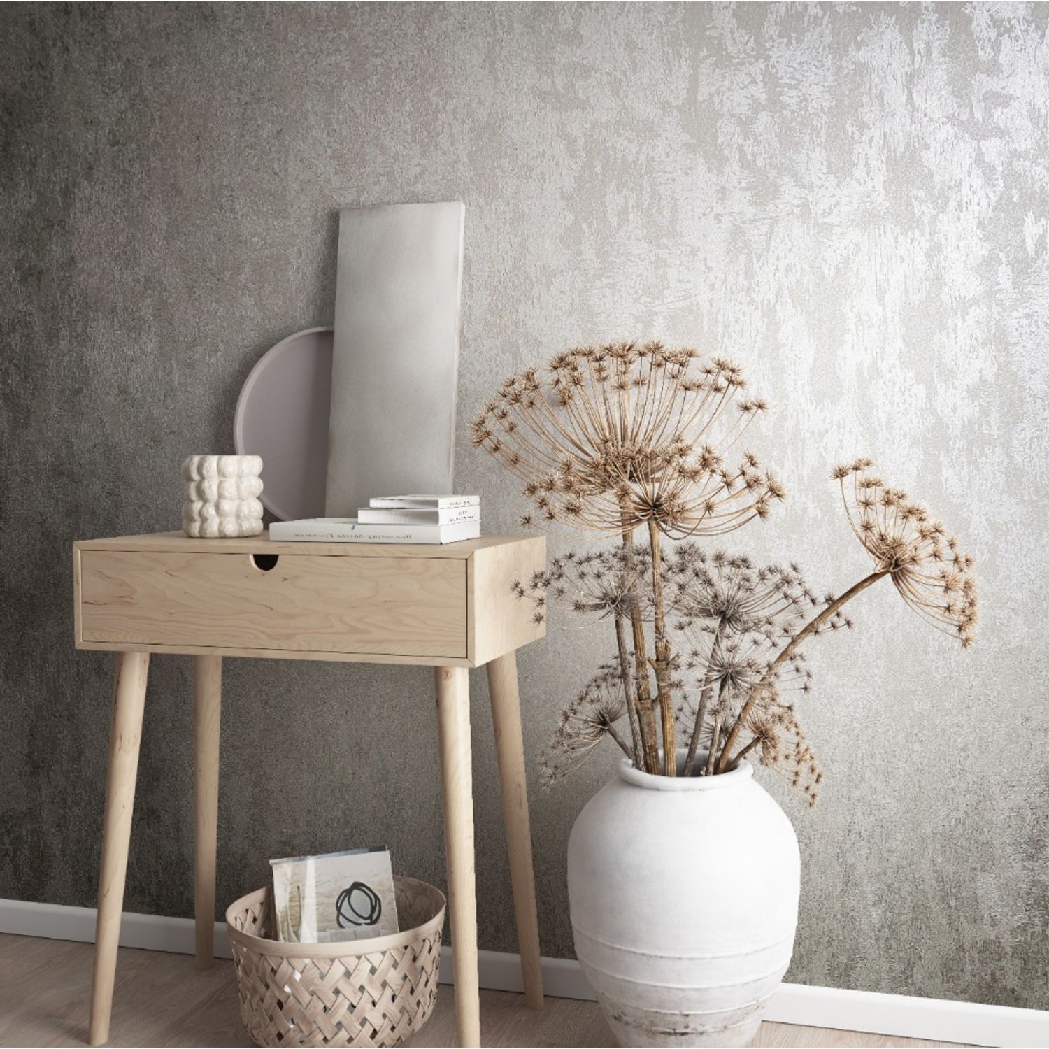 Praxis Vliesbehang City Romance 34274 - Metallic Warm Zilver Met Een Lila-roze Gloed - 10,05m X 53cm