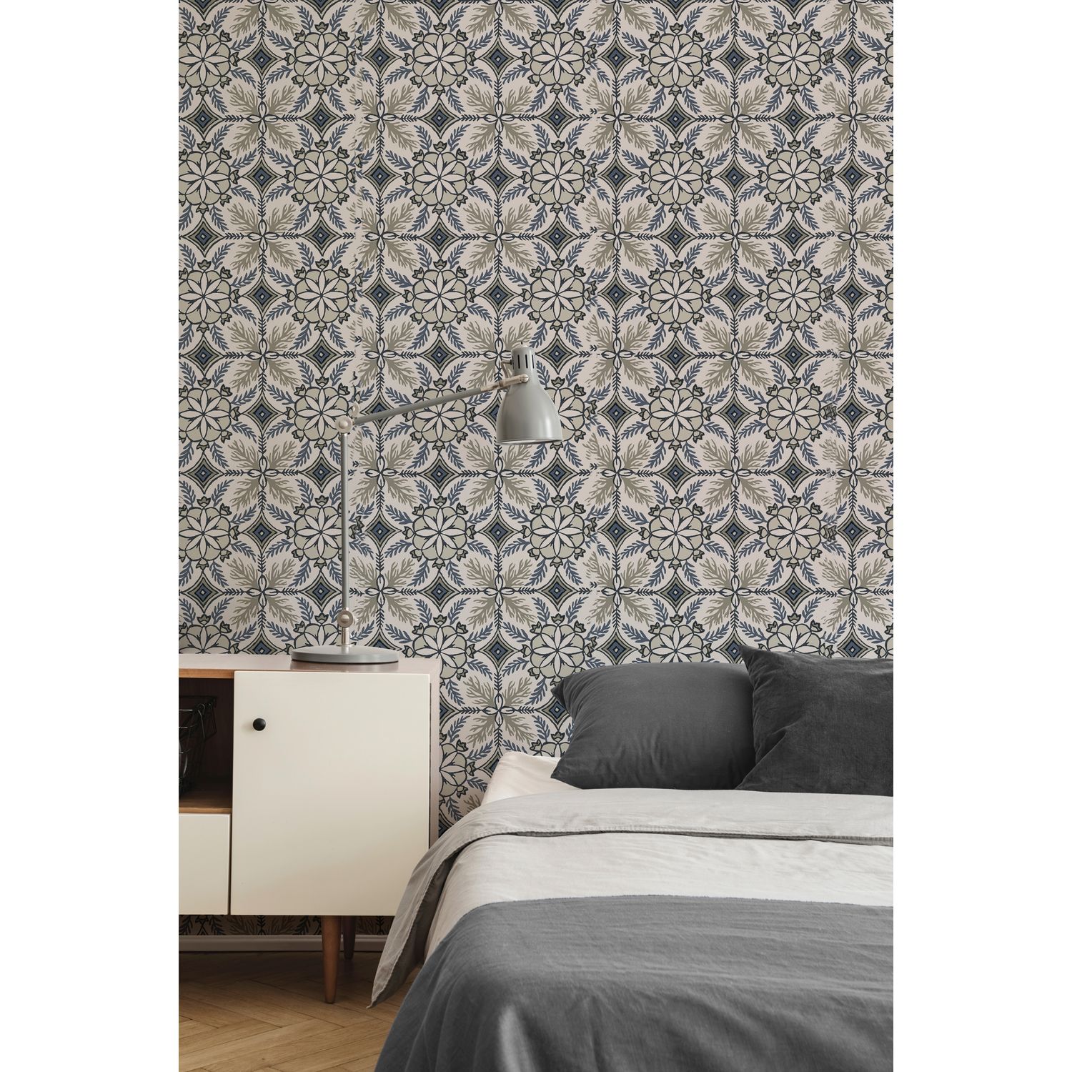 Praxis Vliesbehang Antibes An28242 - Wit - Zwart - Lichtgrijs - Middengrijs - Donkerblauw - 10,05m X 53cm