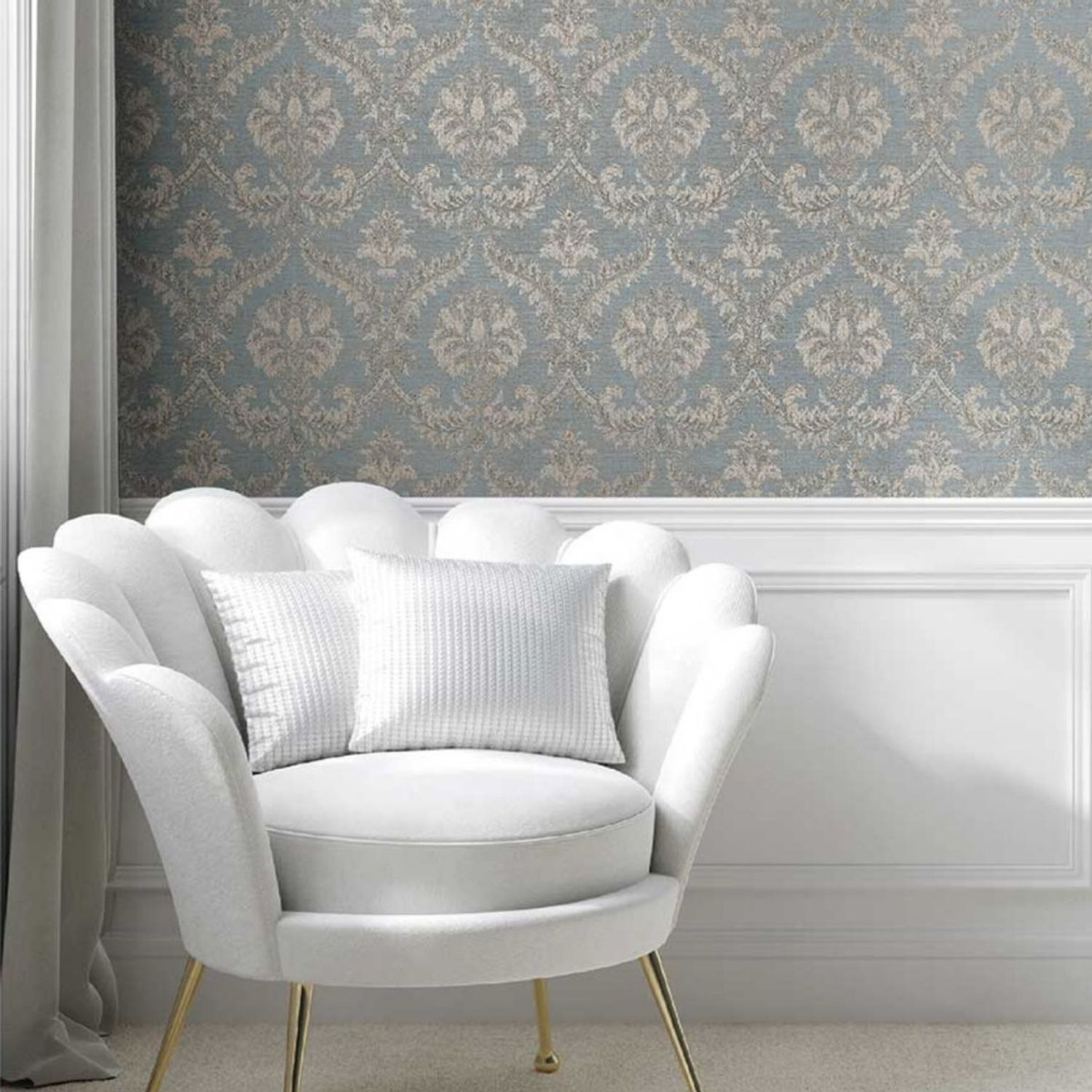 Praxis Vliesbehang Classic & Elegant 23606 - Vergrijsd Lichtblauw - Ijsblauw - Beige - 10,05m X 53cm
