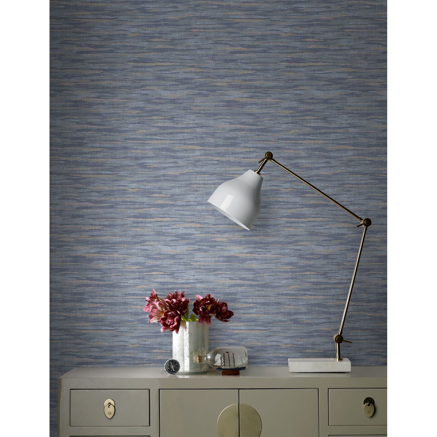 Praxis Vliesbehang Antibes An28223 - Donkerblauw - Vergrijsd Blauw - Bruin - 10,05m X 53cm