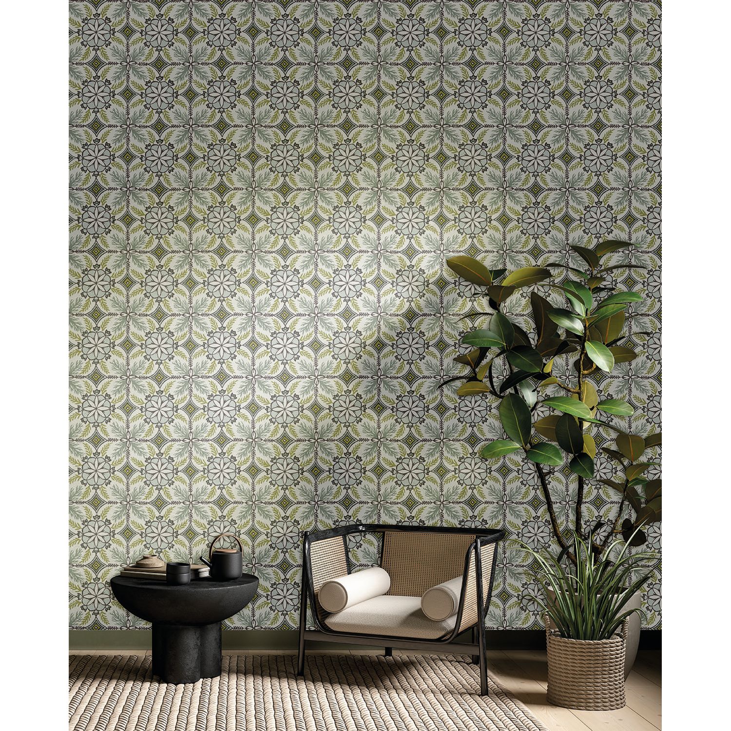 Praxis Vliesbehang Antibes An28241 - Wit - Grijs - Mosgroen - 10,05 M X 53 Cm