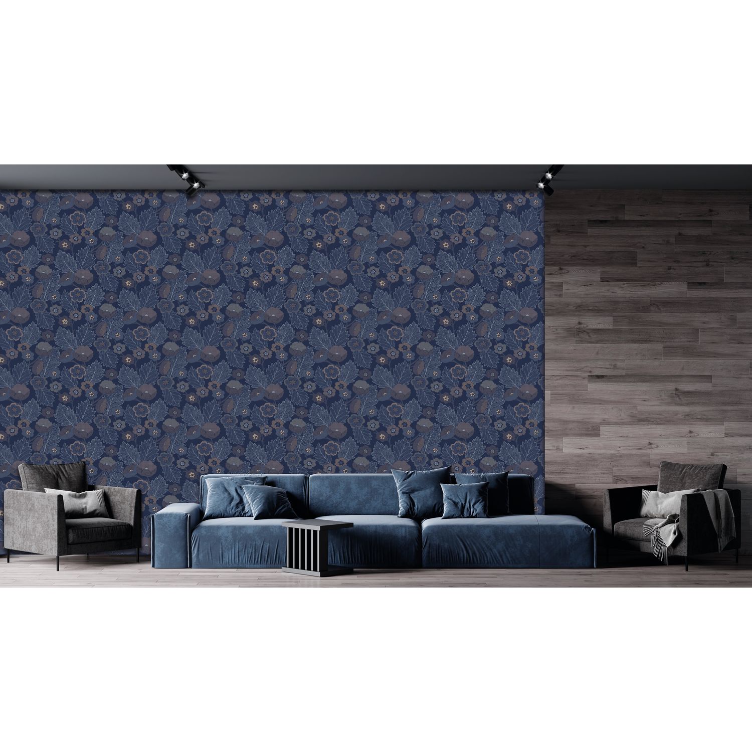 Praxis Vliesbehang Antibes An28273 - Donkerblauw - Vergrijsd Blauw - Beige - 10,05 M X 53 Cm