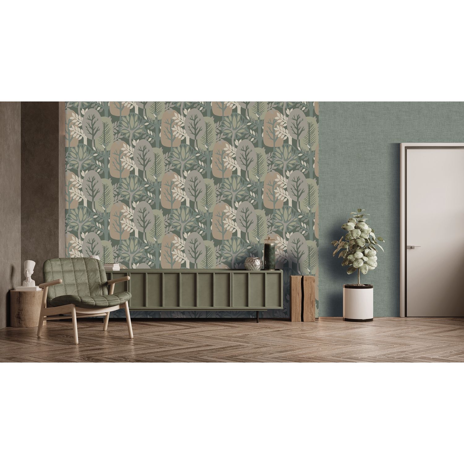 Praxis Vliesbehang Antibes An28283 - Groen - Grijs - Beige - 10,05 M X 53 Cm