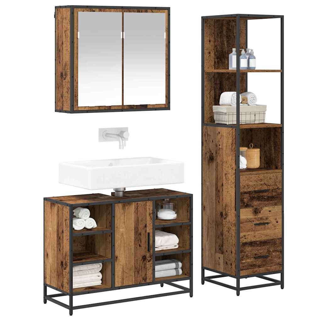vidaXL Badkamermeubelset 3 pcs Oud hout 80 x 33 x 60 cm Bewerkt hout