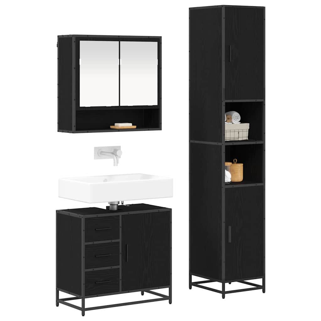 vidaXL Badkamermeubelset met opslag 3 pcs Zwart eiken 90 x 33 x 60 cm
