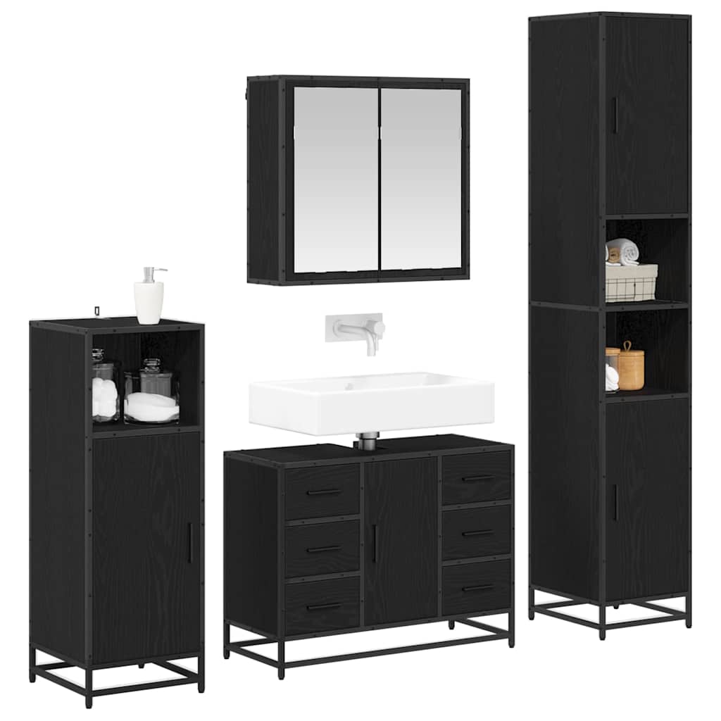 vidaXL Badkamermeubelset met lade 4 pcs Zwart eiken 80 x 33 x 60 cm