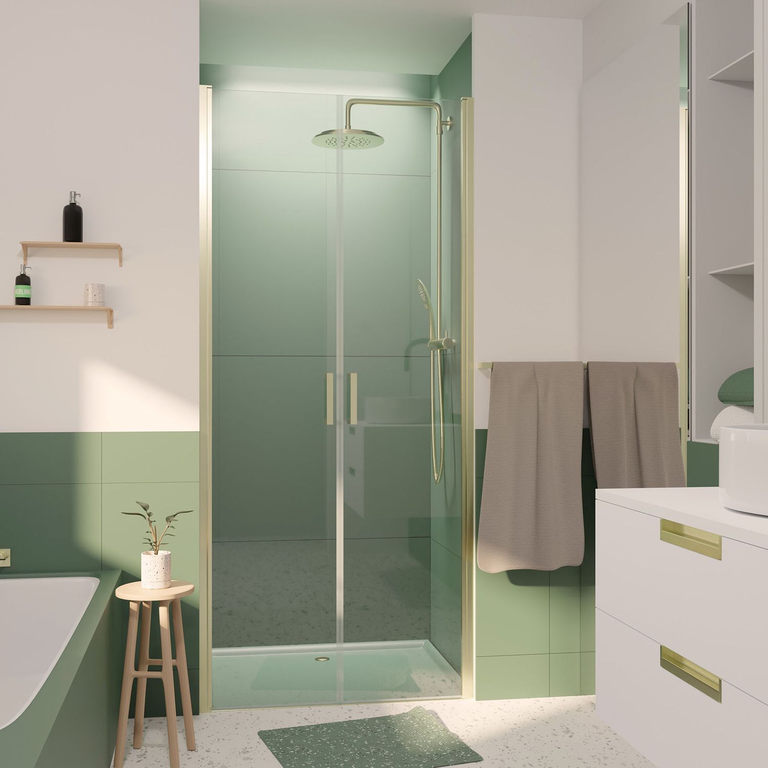 Aurlane  Dubbele Douche Draaideur Saloon 90 X 200cm - Goudkleurig Profiel - 6 Mm Helder Glas