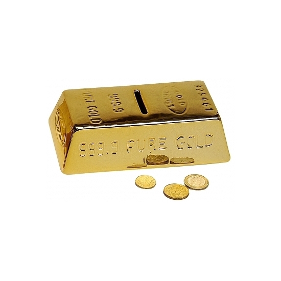Merkloos Spaarpot goudstaaf - goud - 16 x 9 x 5 cm - keramiek -
