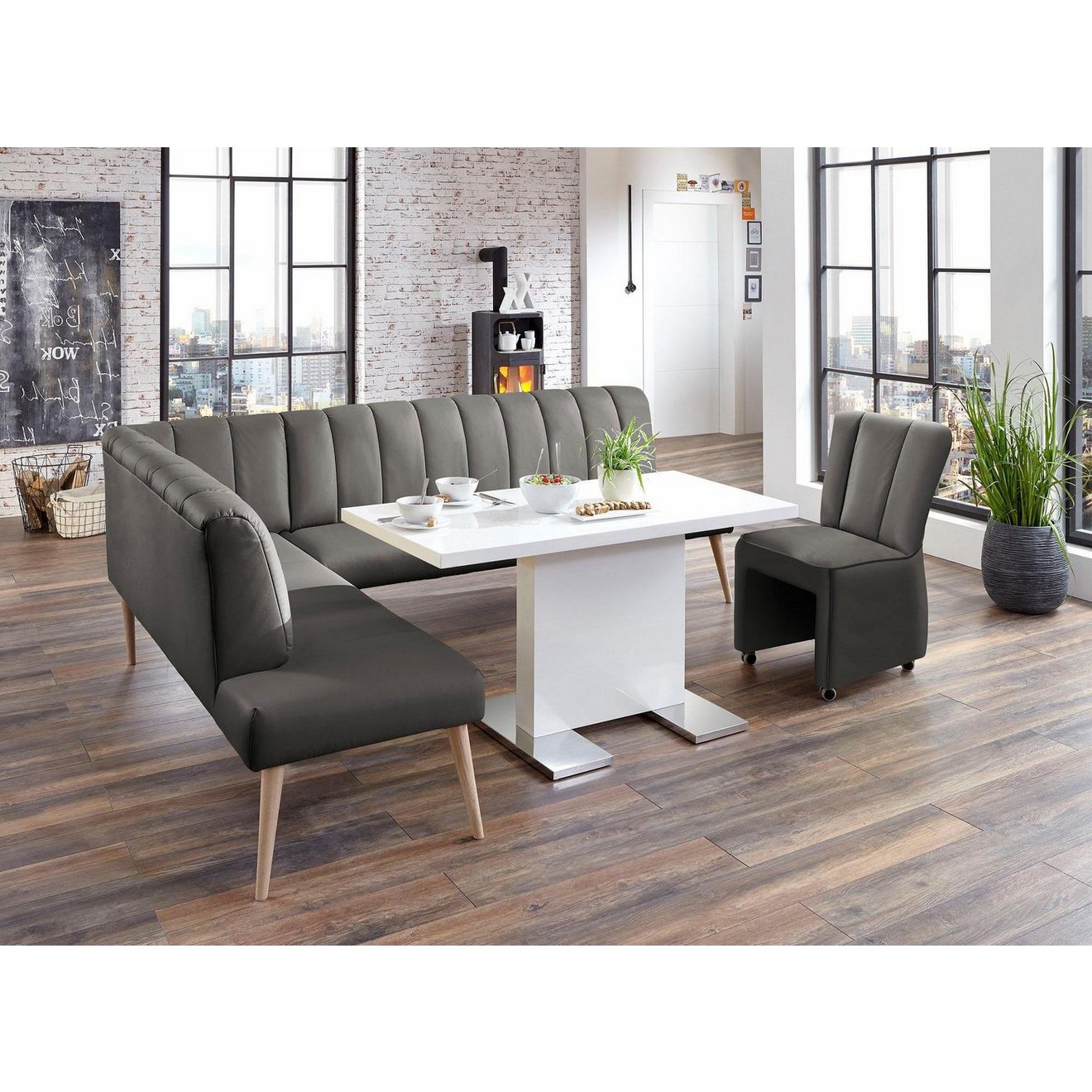 Exxpo - sofa fashion Hoekbank Costa, moderne rugstikking, comfortabel en elegant, hoge houten voet
