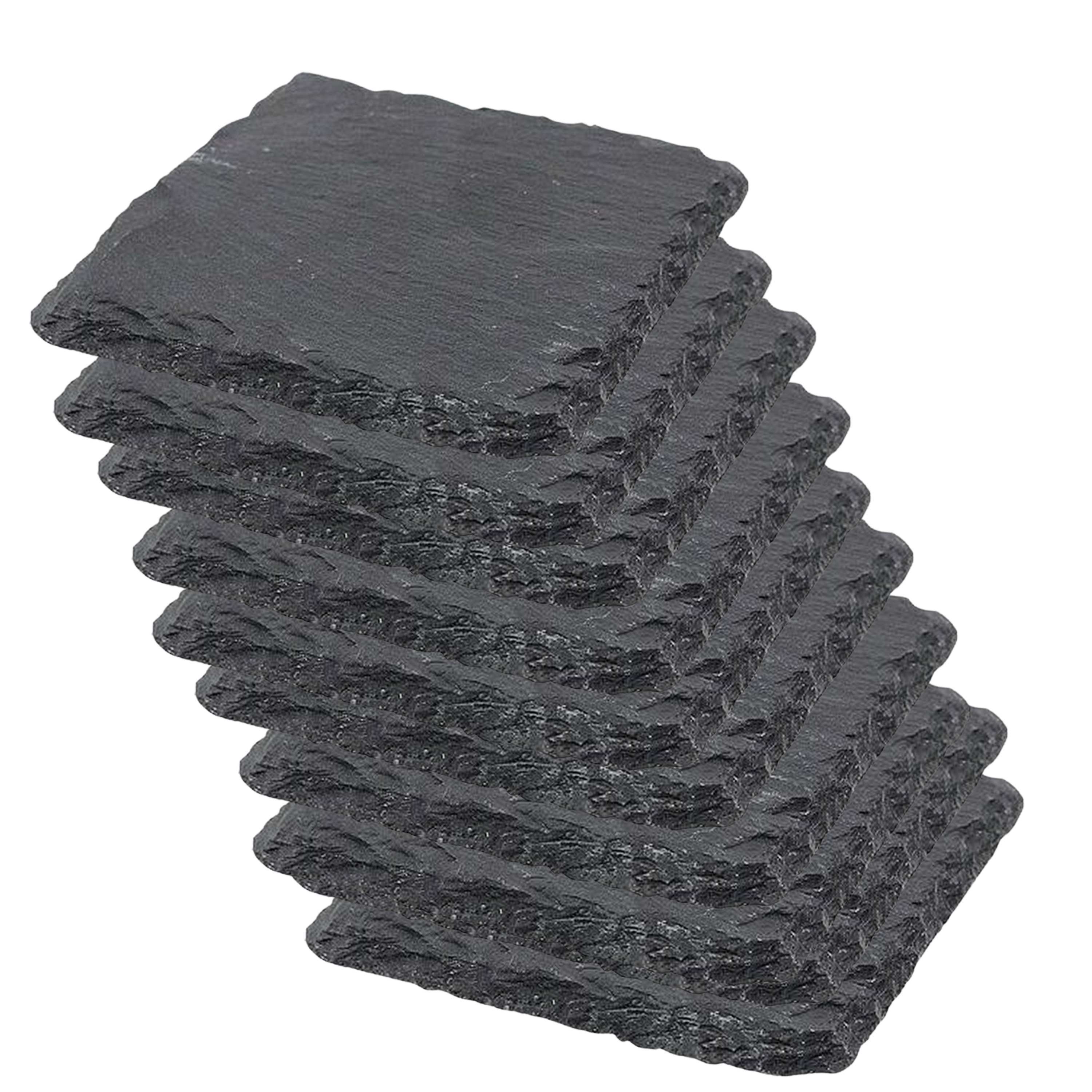 Merkloos Glazen Onderzetter - 10x - leisteen - 10 x 10 cm - tegen vocht kringen - antraciet -