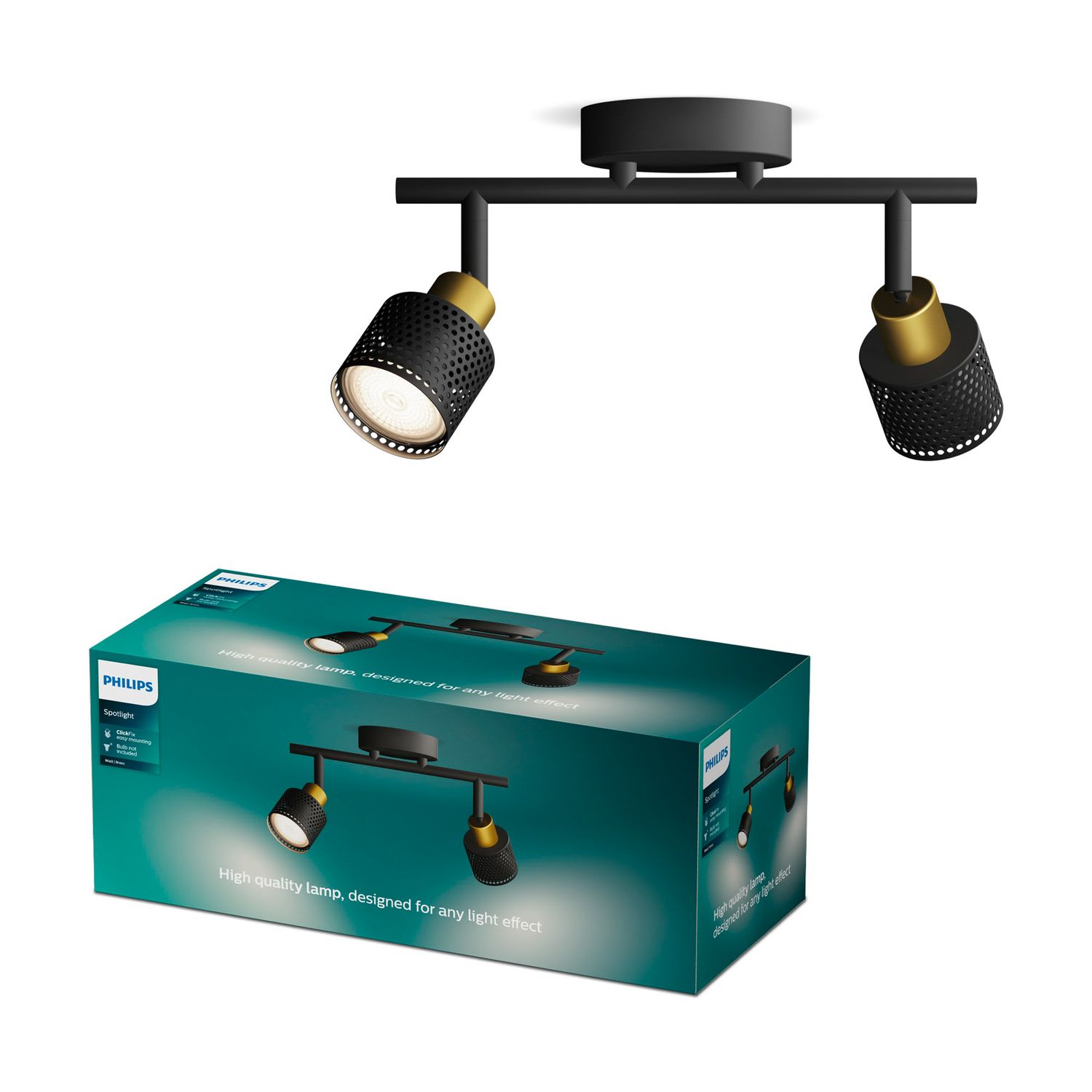 Philips Opbouwspot Niall Zwart Messing 2xgu10