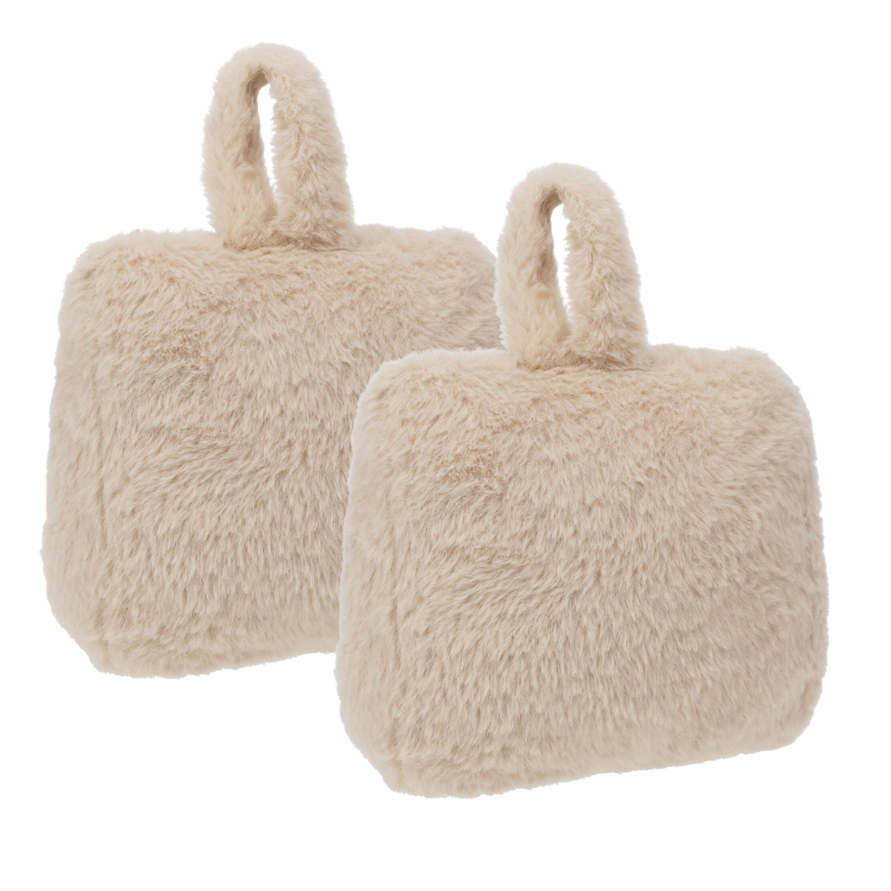 Home & Styling Fake Fur Deurstopper - 2x - 1 kg - beige - stof - gewicht - 7 x 17 cm - deurstop -