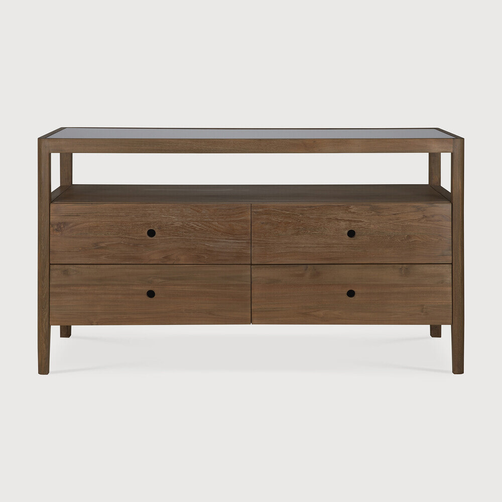 Ethnicraft Ladekast Spindle Teakhout en glas, Met 3 laden - Naturel