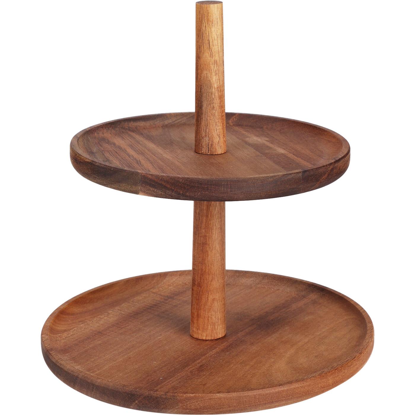Excellent Houseware Etagere 2-laags acaciahout Ø22xh23cm