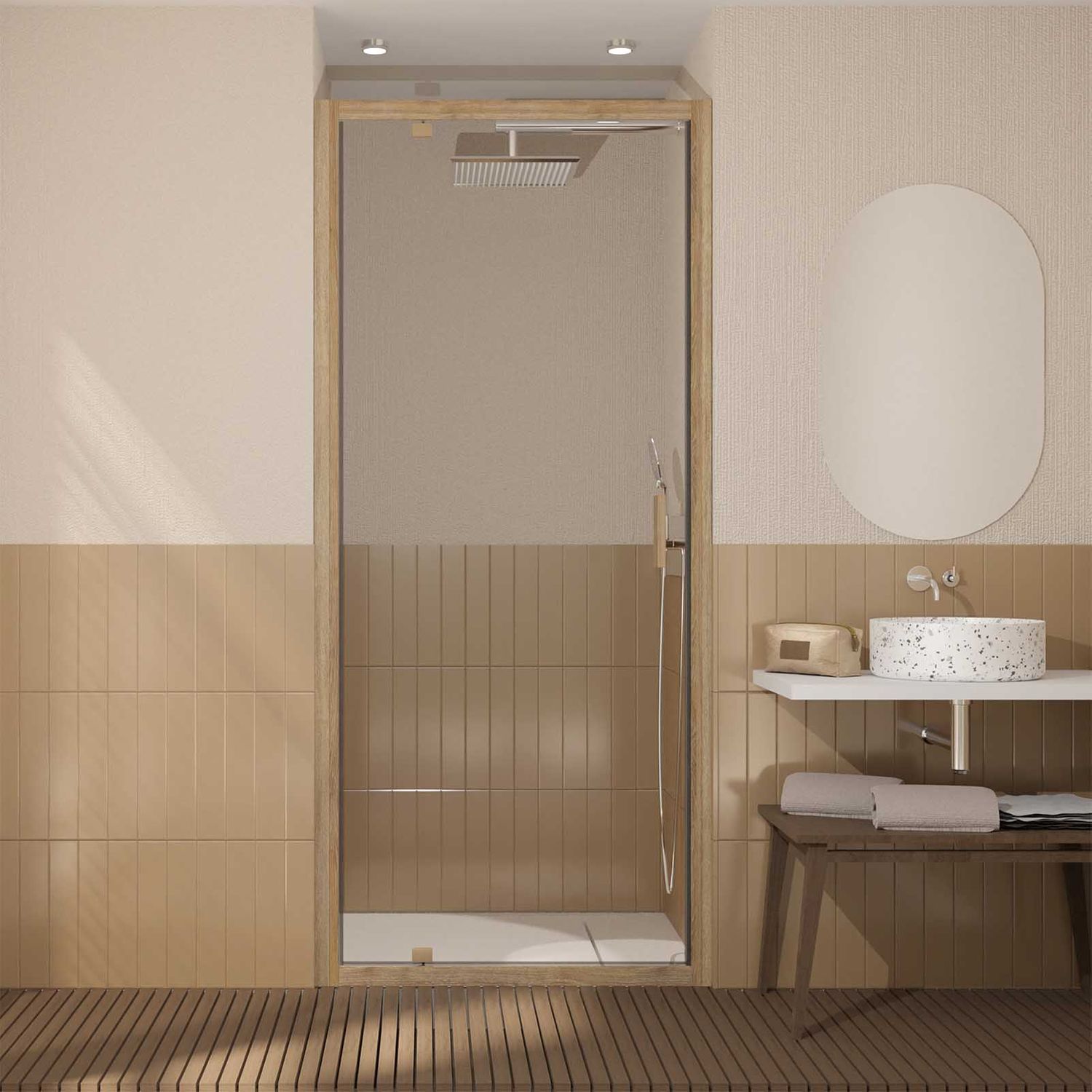 Aurlane Factory Wood Douchedraaideur - 90x20cm - Houteffect Profiel