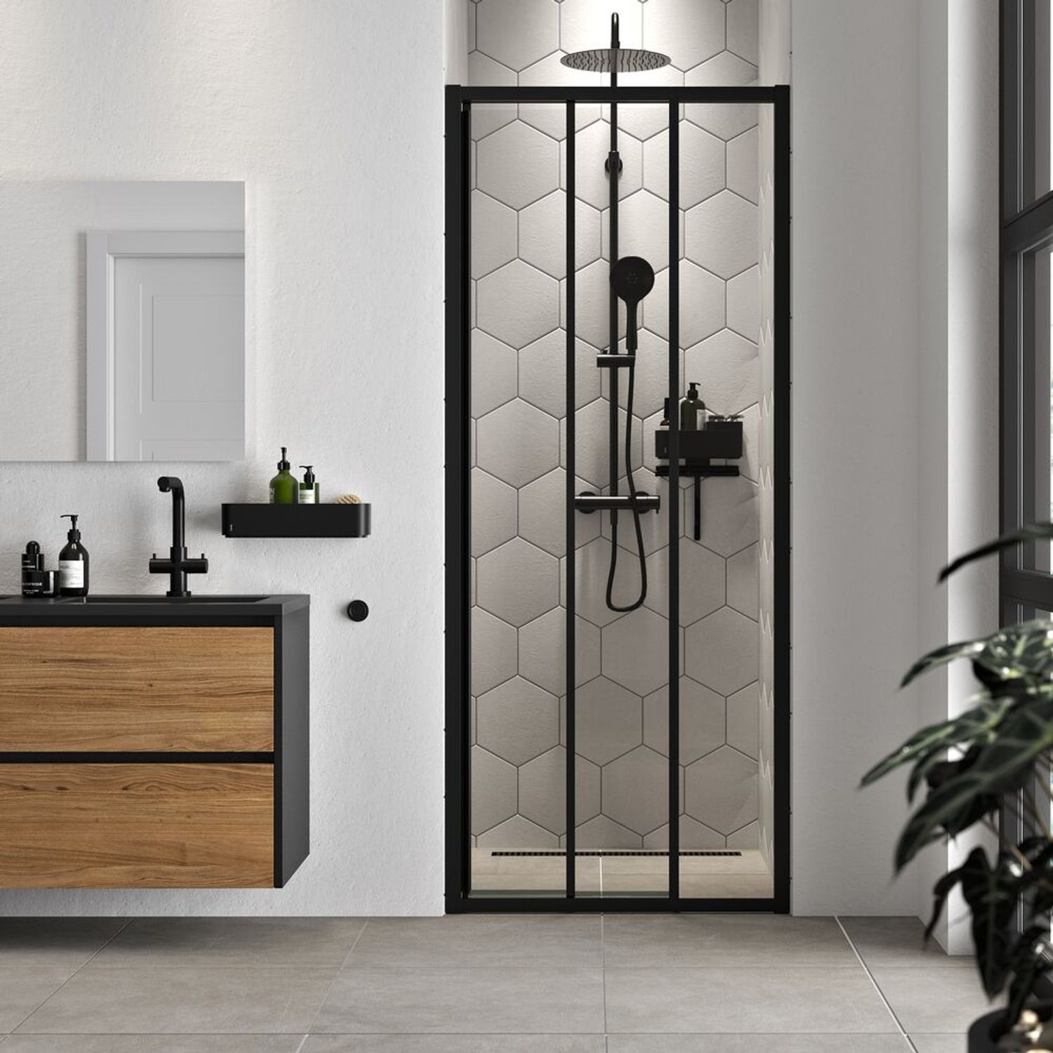 Sealskin  Douchedeur Hooked 90 X 200cm - Matzwart Profiel - 6 Mm Helder Glas