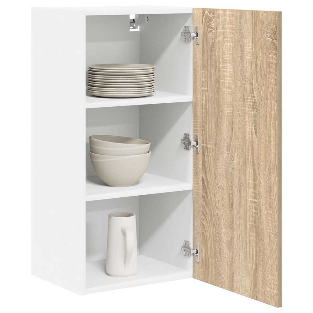 vidaXL Hangkast Riga Sonoma Eik en Wit 40 x 31 x 80 cm Bewerkt hout