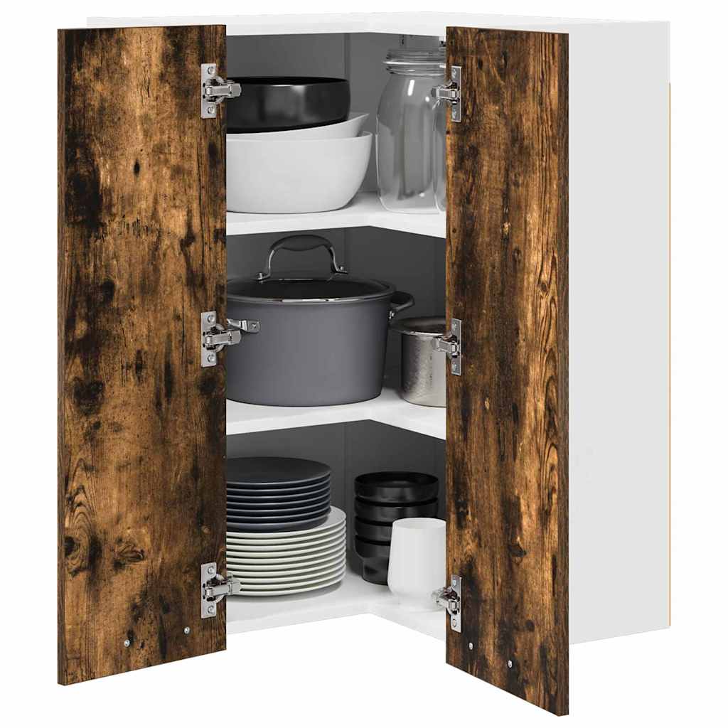 vidaXL Hangkast Riga Gerookte Eik en Wit 57 x 57 x 80 cm Bewerkt hout