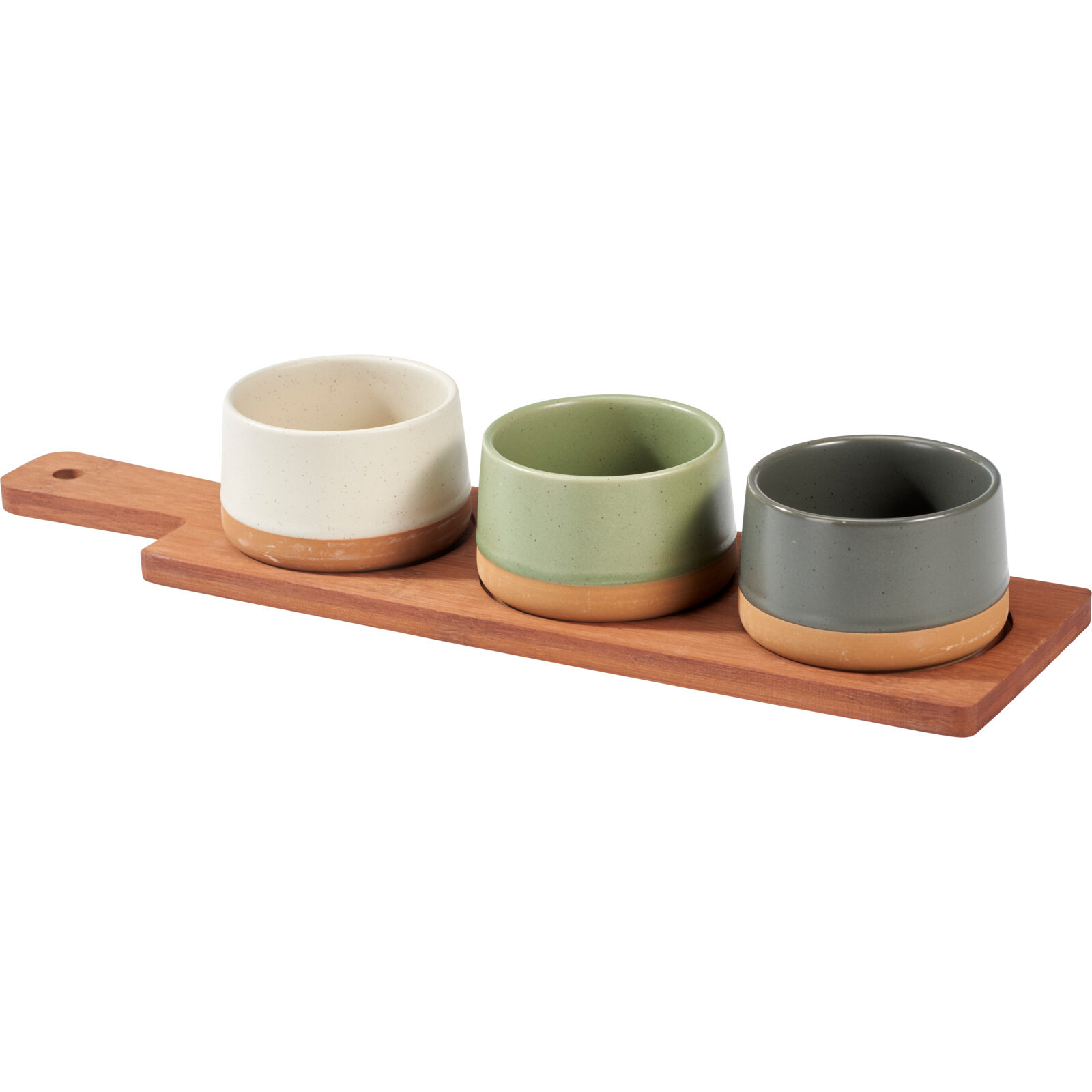 Excellent Houseware Serveerplank bamboe - met 3x luxe schaaltjes - x 10 cm - tapas en saus schaal -