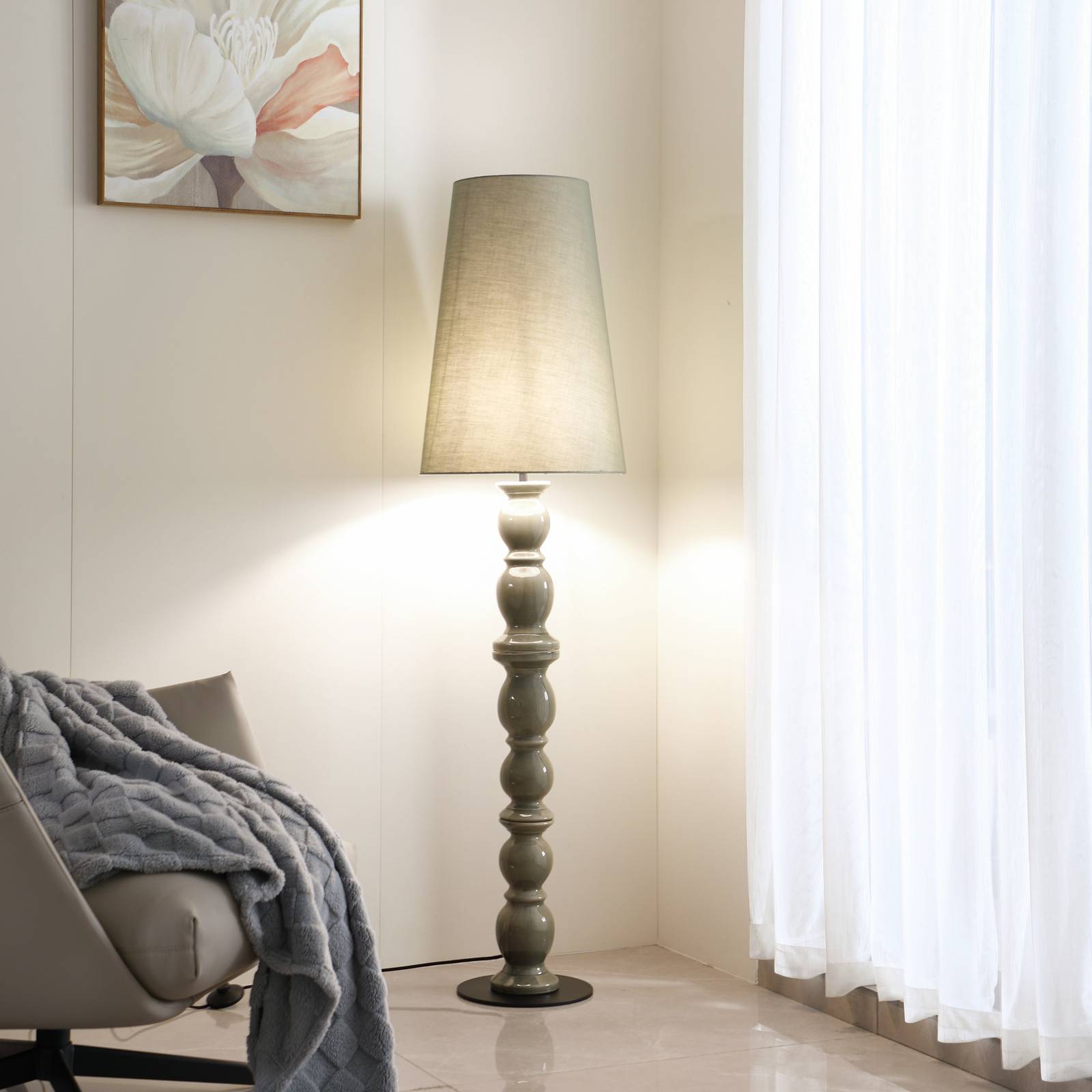 LUCANDE vloerlamp Lyndorin, groen, keramiek, 150 cm