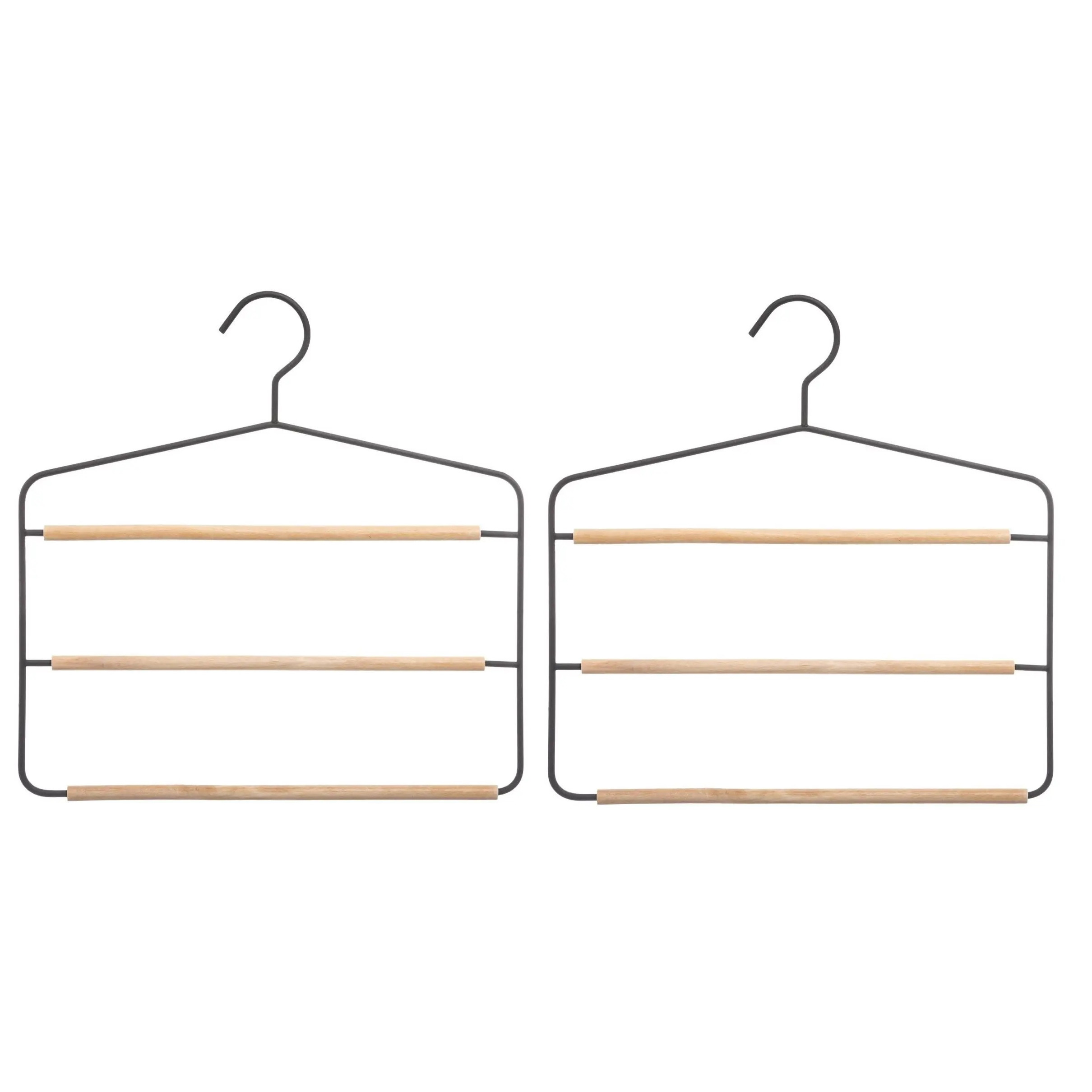 5five Luxe kledinghanger/broekhanger voor 3 broeken - Set van 2x stuks - zwart - 35 x cm - Kledingkast -