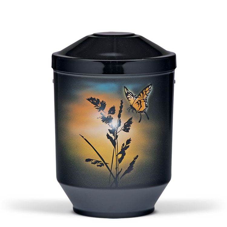 Gedenk Idee Memorialshop Urn in zwart edelstaal met Vlinders