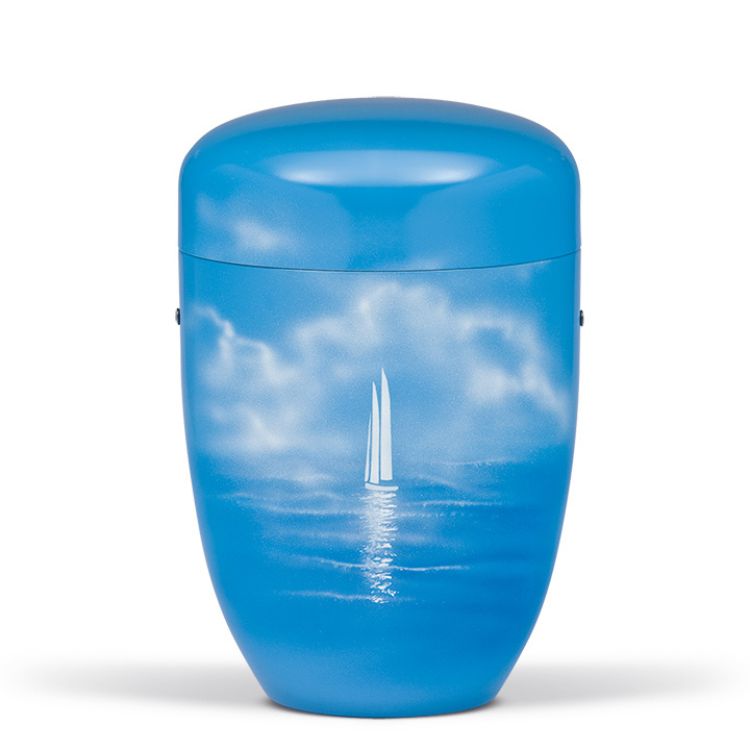 Gedenk Idee Memorialshop Urn blauw edelstaal met Zeilschip