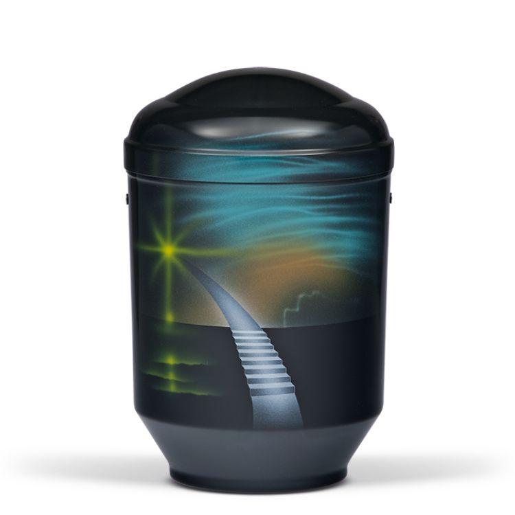 Gedenk Idee Memorialshop Urn zwart edelstaal: Hemeltrap (4000ml)