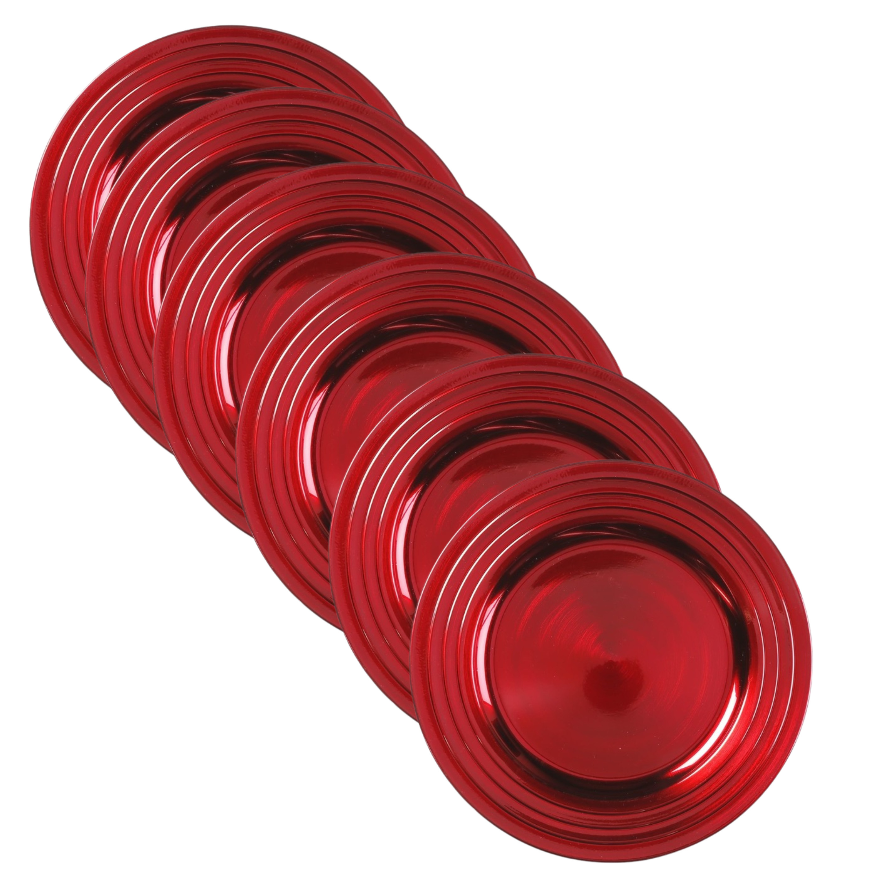 Inge-glas Diner onderborden - 6x - rood - structuur - kunststof - 33 cm - rond - dineren -