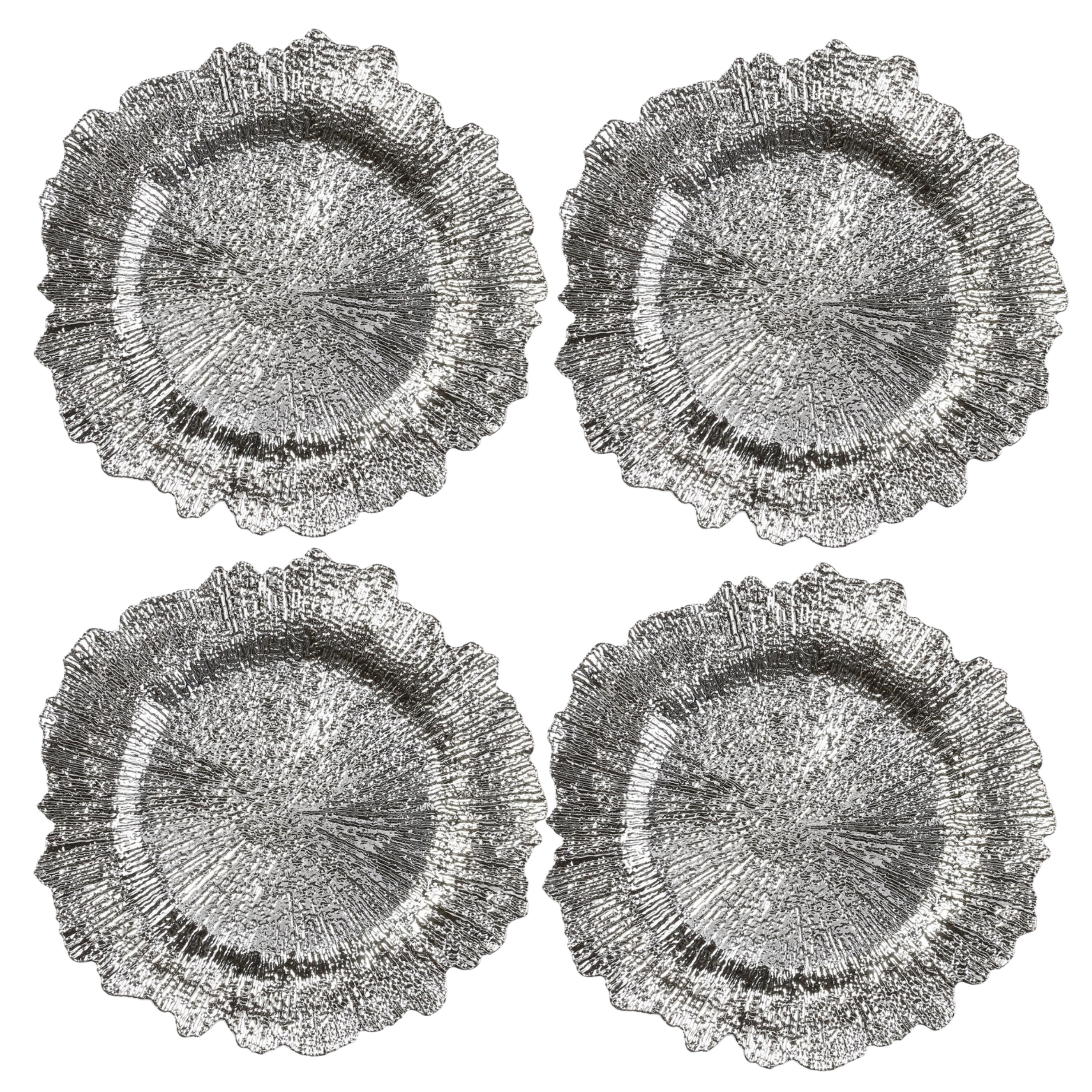 Merkloos Diner onderborden - 4x - zilver - kunststof - 33 cm - dineren -