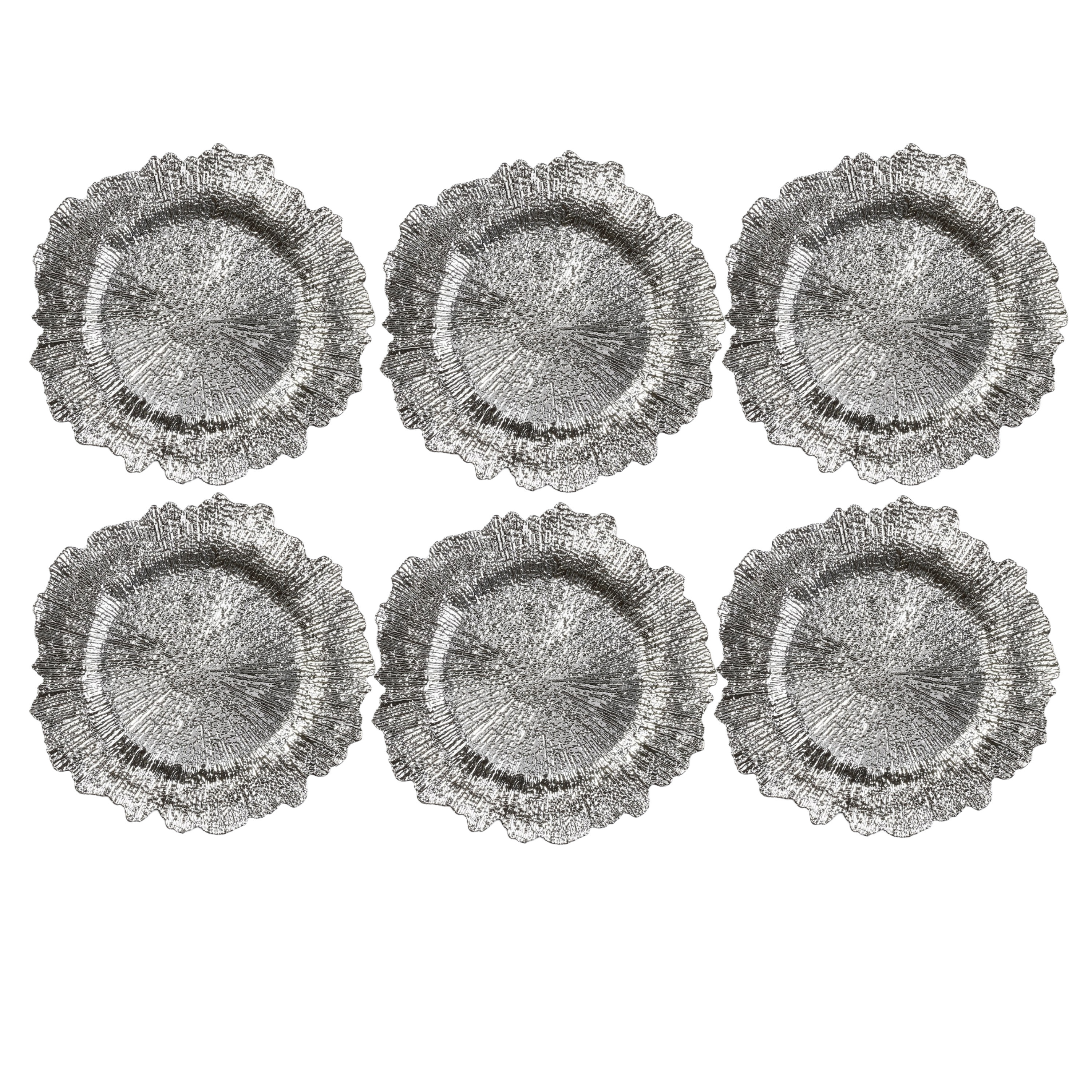 Merkloos Diner onderborden - 6x - zilver - kunststof - 33 cm - dineren -