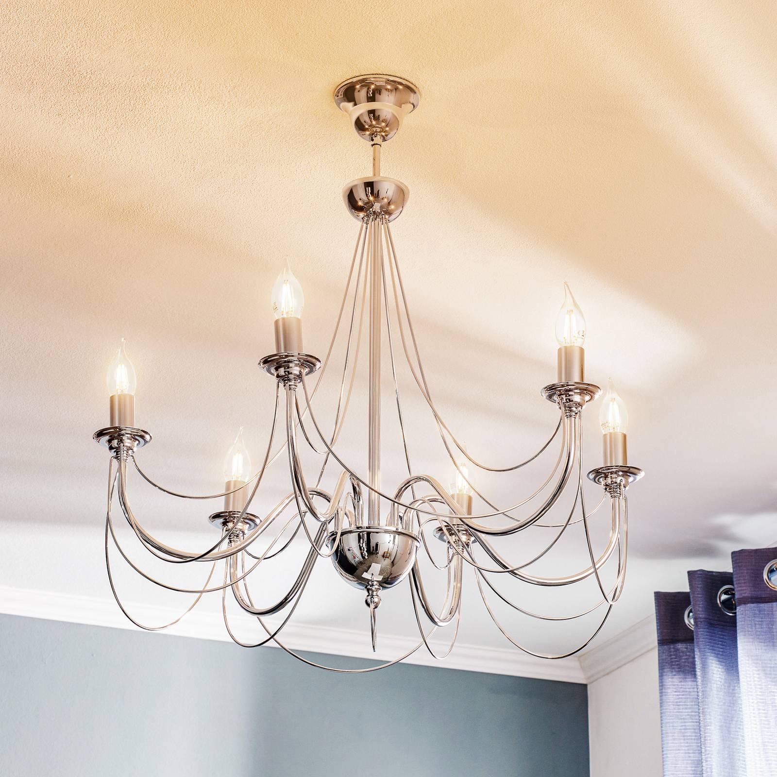 Domiluce Kroonluchter Retro in zilver, 6-lamps, 75 cm