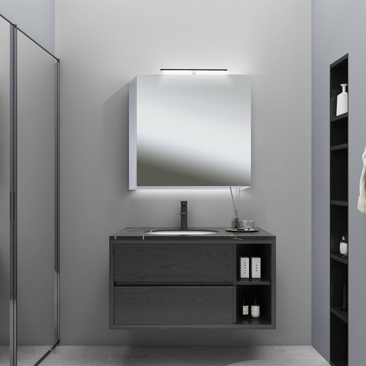BES LED LED Spiegelkast - Afimera Vanity 60x60 cm - Randloos - Aluminium - Witte Afwerking - IP44 Gecertificeerd