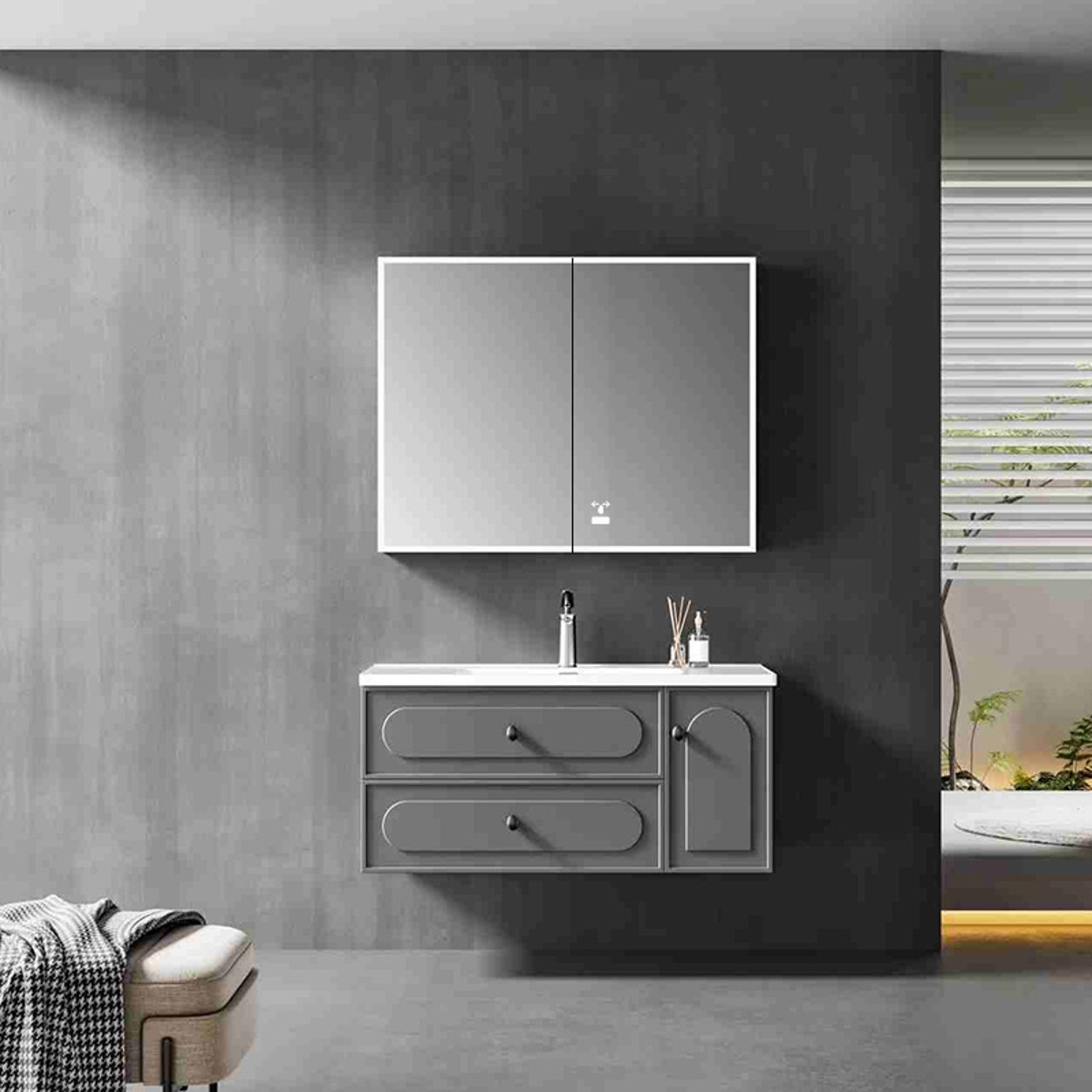 BES LED LED Spiegelkast - Afimera Zeyn 80x70 cm - Dimbaar - Witte Afwerking - IP44 Gecertificeerd